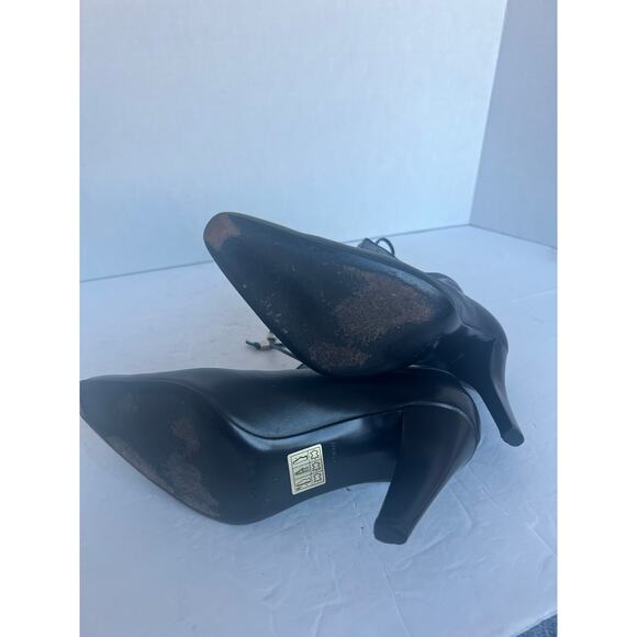 Authentic Loewe Black Leather Side Zip Almond Toe High Heel Blue Tie Booties 5 - Picture 9 of 13